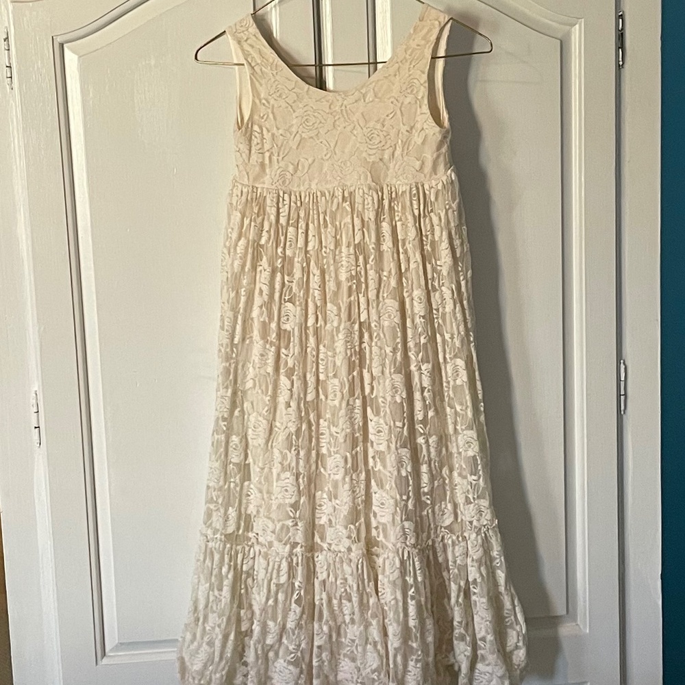 Posh Peanut Ivory Lace Sleeveless Empire-Waist Dress - Girls  Size 9-10